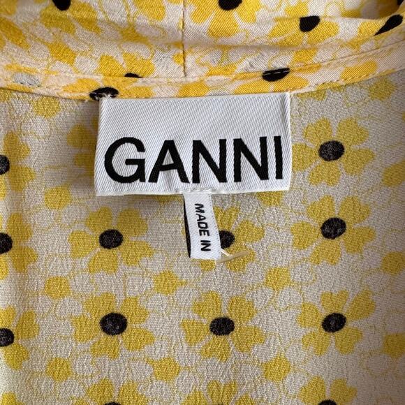 GANNI Yellow Floral Printed Crepe Daisy Wrap Dress EU 34 US 2 XS - Picture 4 of 7
